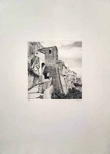 The ancient door - etching, by